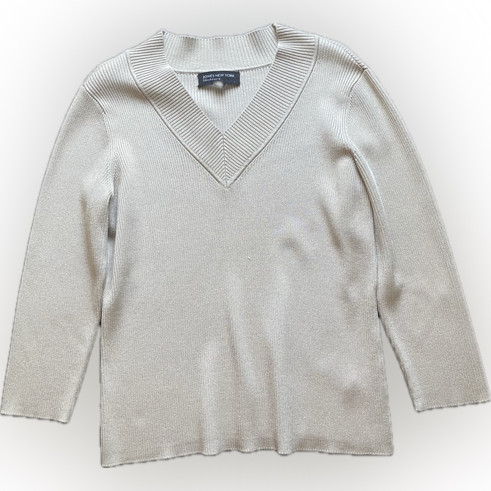 Jones New York V-Neck Sweater - Soft Tan